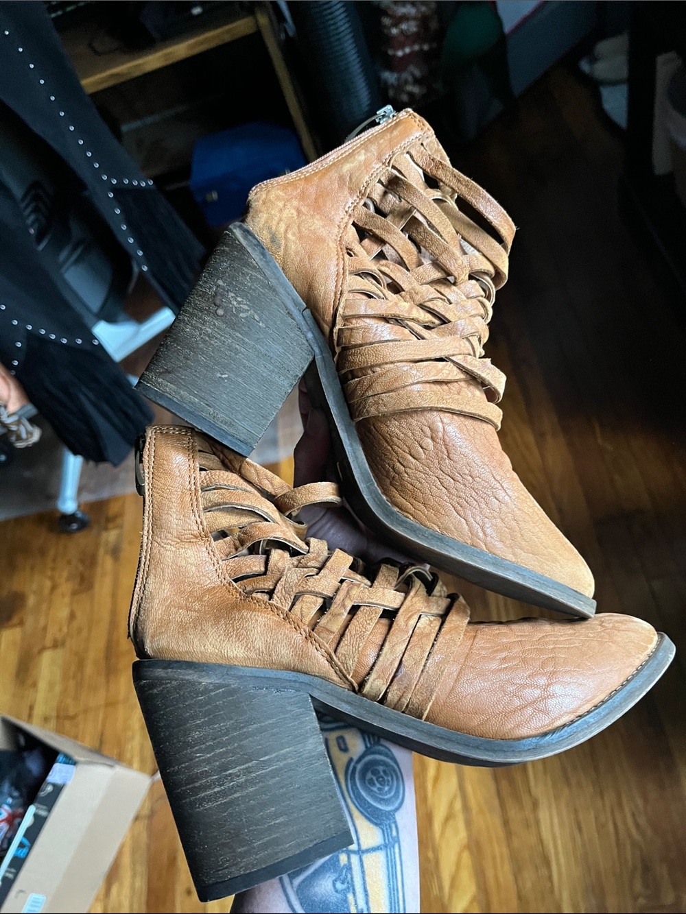 Free People Cognac Woven Leather Ankle Booties - Picture 9 of 12